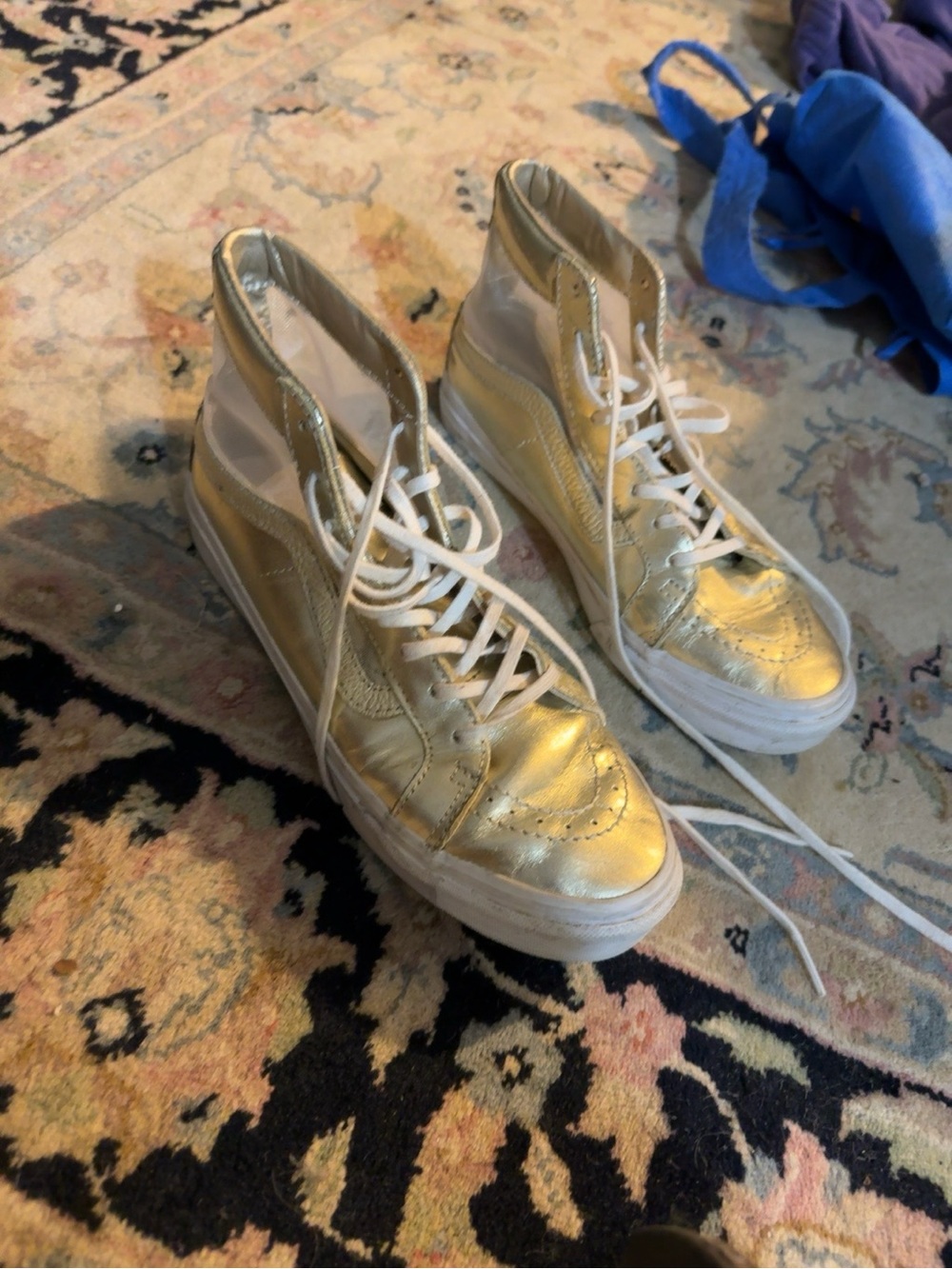 Rare Vans Sk8-Hi Slim Metallic Gold Mesh Sneakers Women’s 7.5 - Picture 3 of 5
